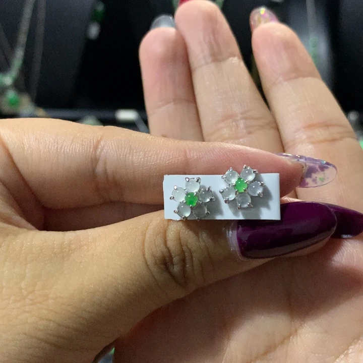 银S925镶嵌翡翠耳饰