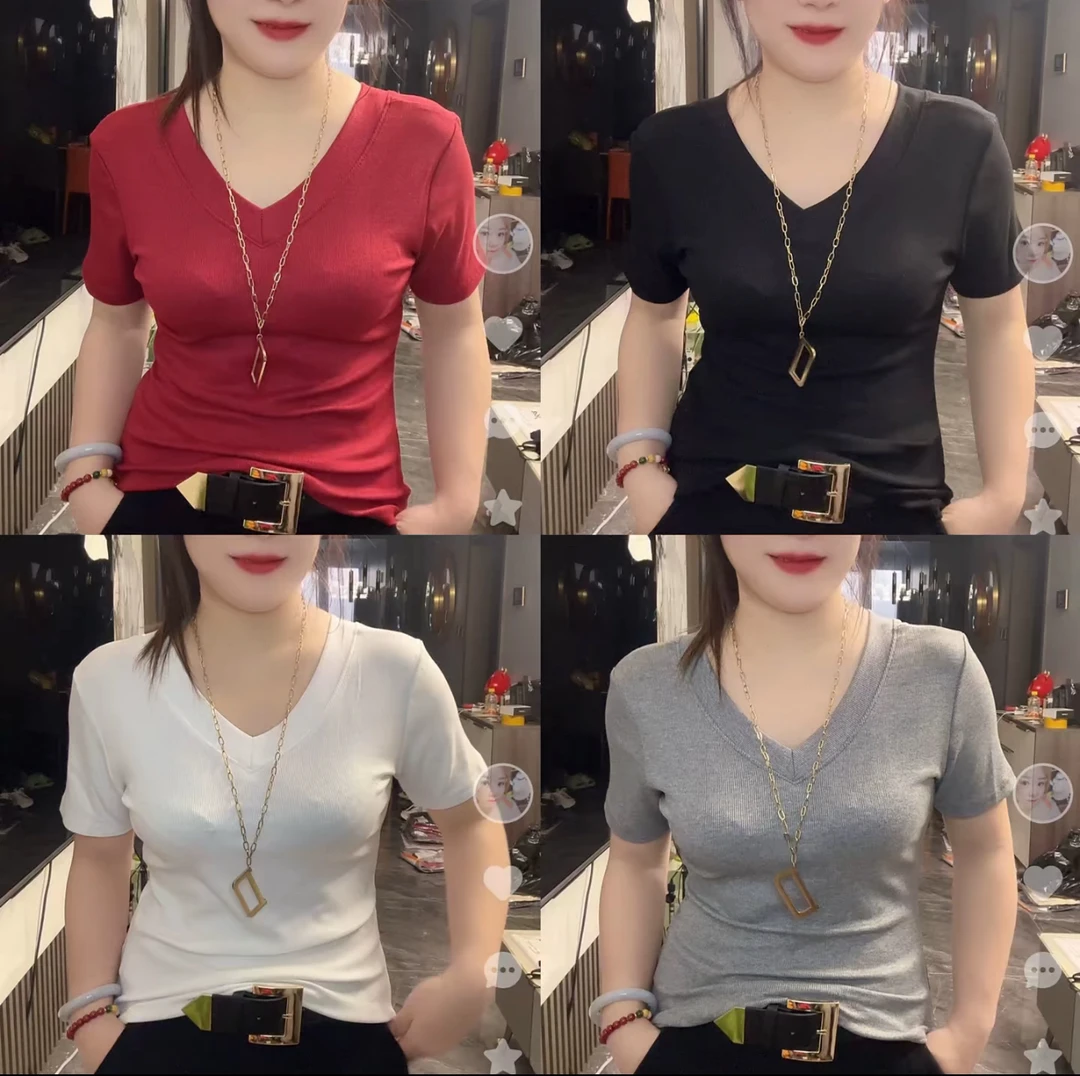 简约前后V领短袖打底衫【实物微色差】