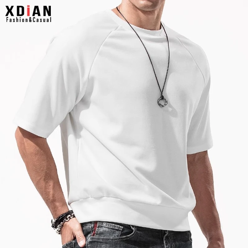 XDIAN/续点短袖t恤男棉重磅宽松体桖中袖插肩打底衫纯棉半袖卫衣