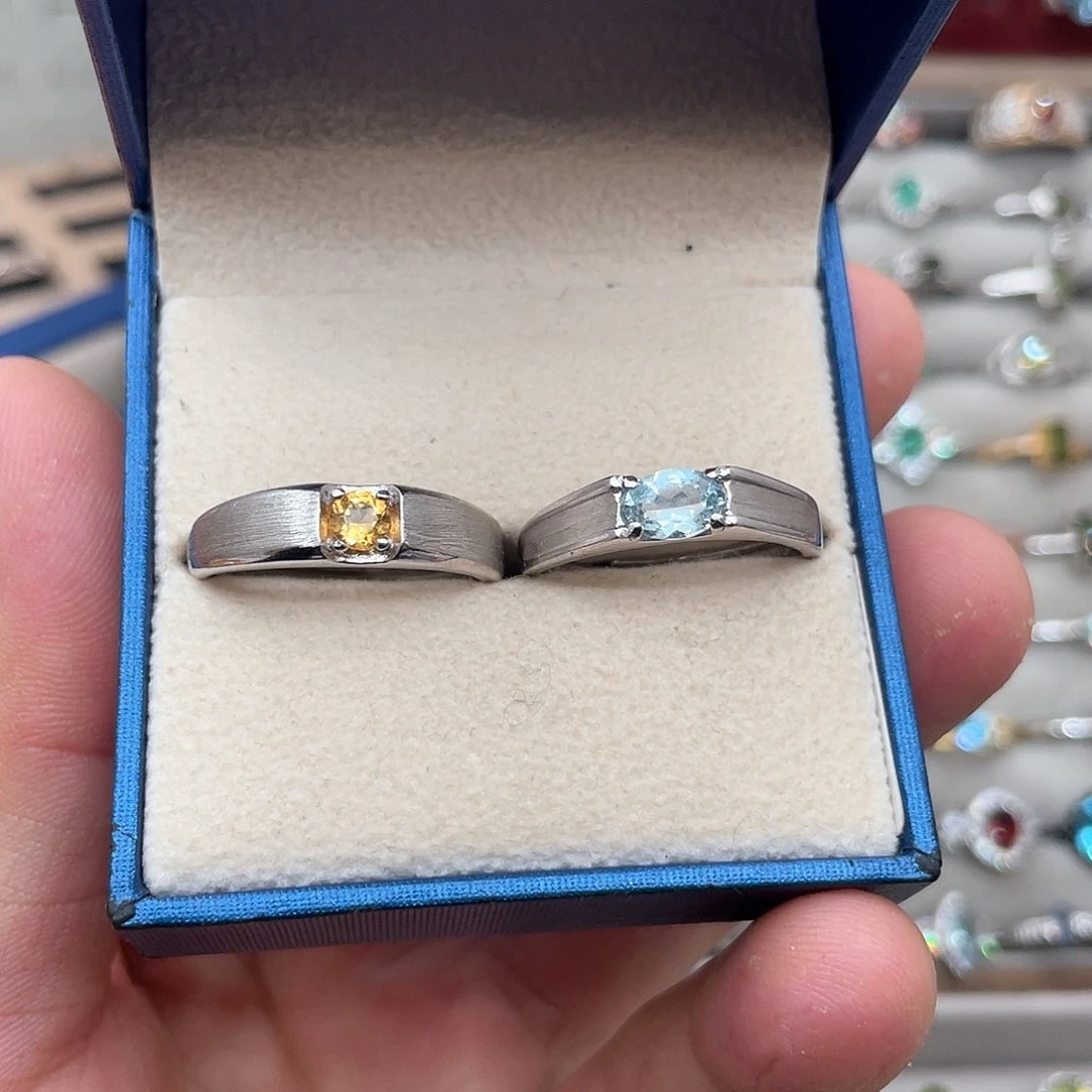 银S925镶嵌戒圈海蓝宝石小****o