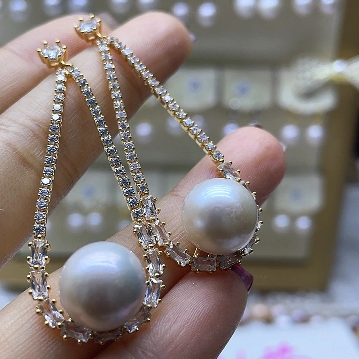 淡水珍珠耳饰银S925镶嵌