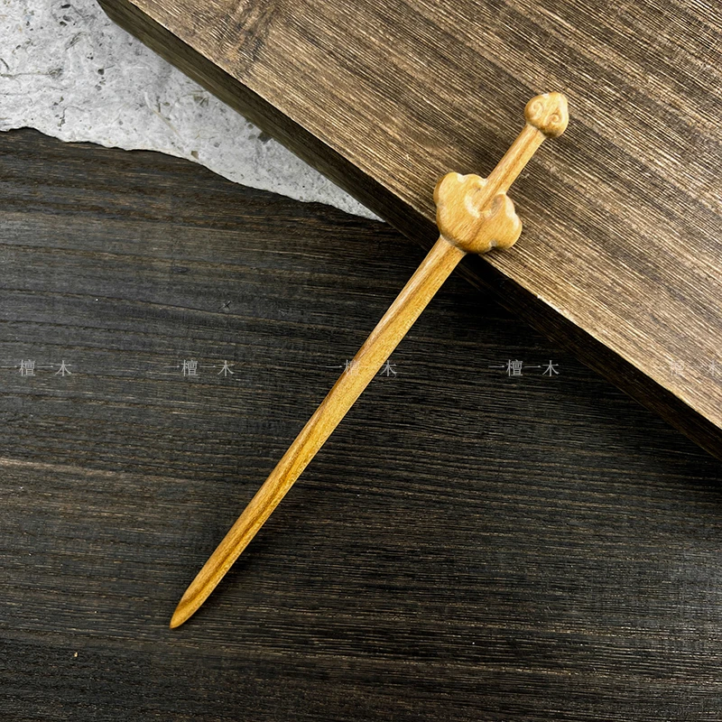 祥云剑簪丨桃木发簪女古风檀木簪子新中式木簪日常盘发紫光发钗