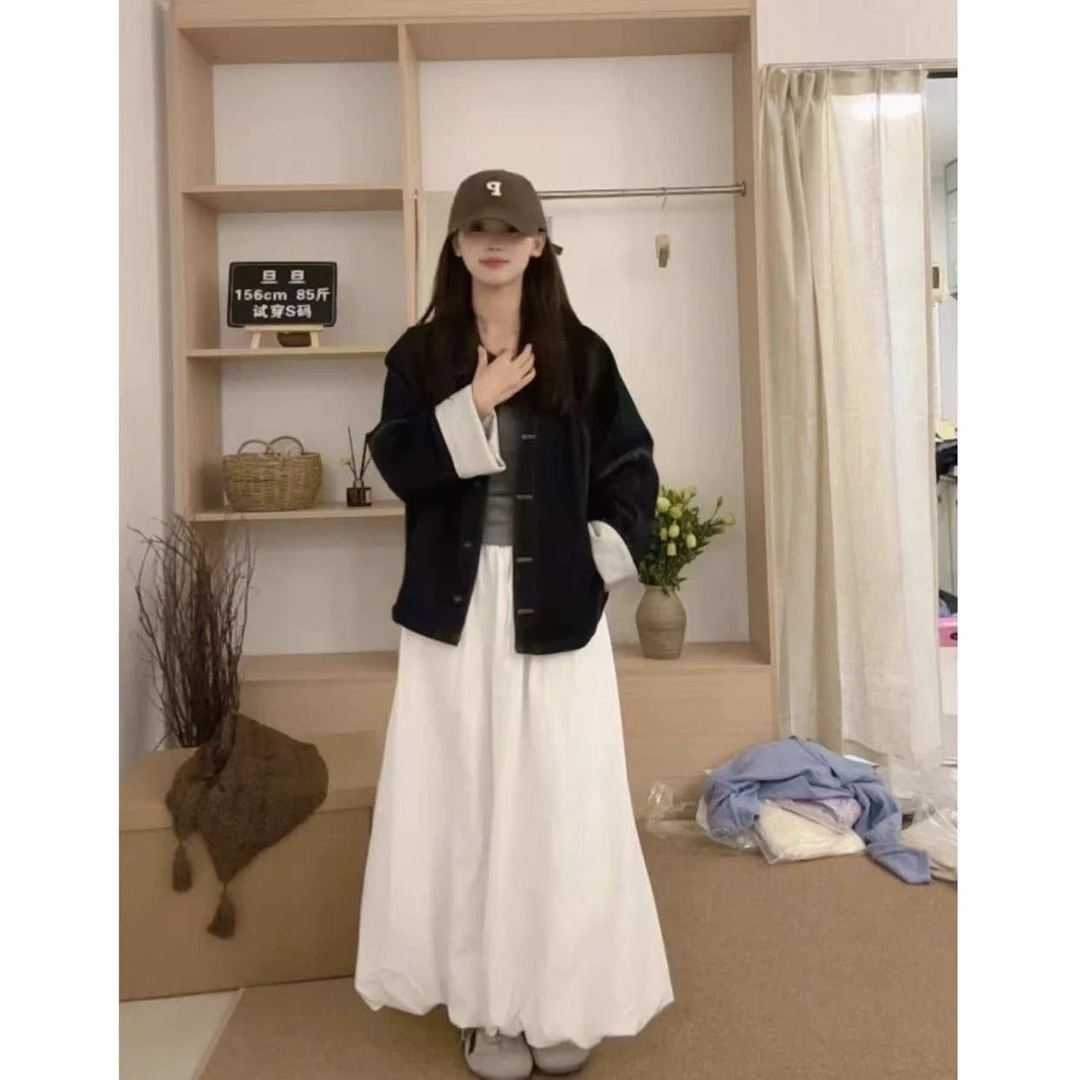 白色花苞裙半身裙女春季2025新款高腰赫本云朵裙蓬蓬中长款裙子夏