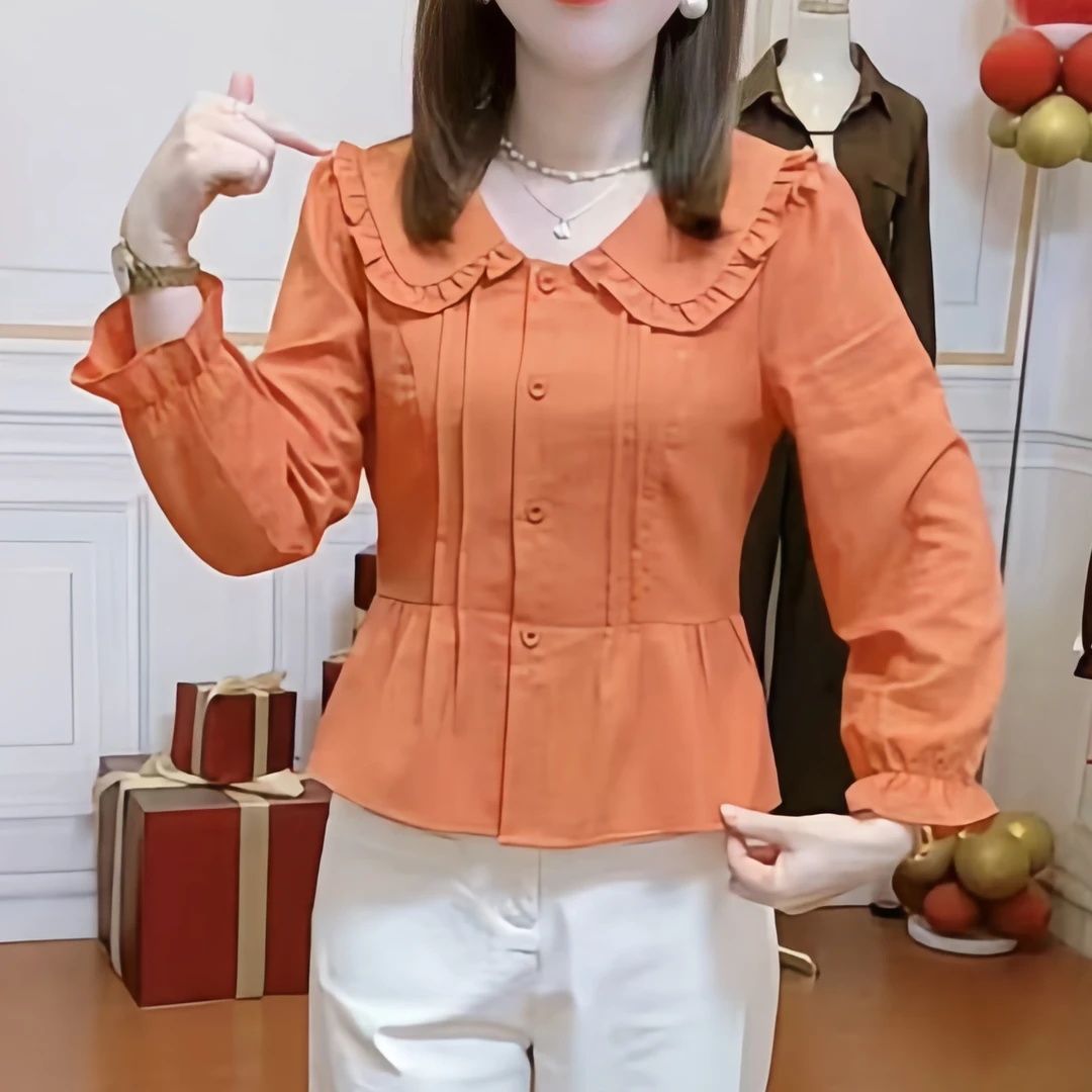 2025秋季新款娃娃领法式甜美时尚遮肚显瘦百搭洋气气质衬衫女上衣