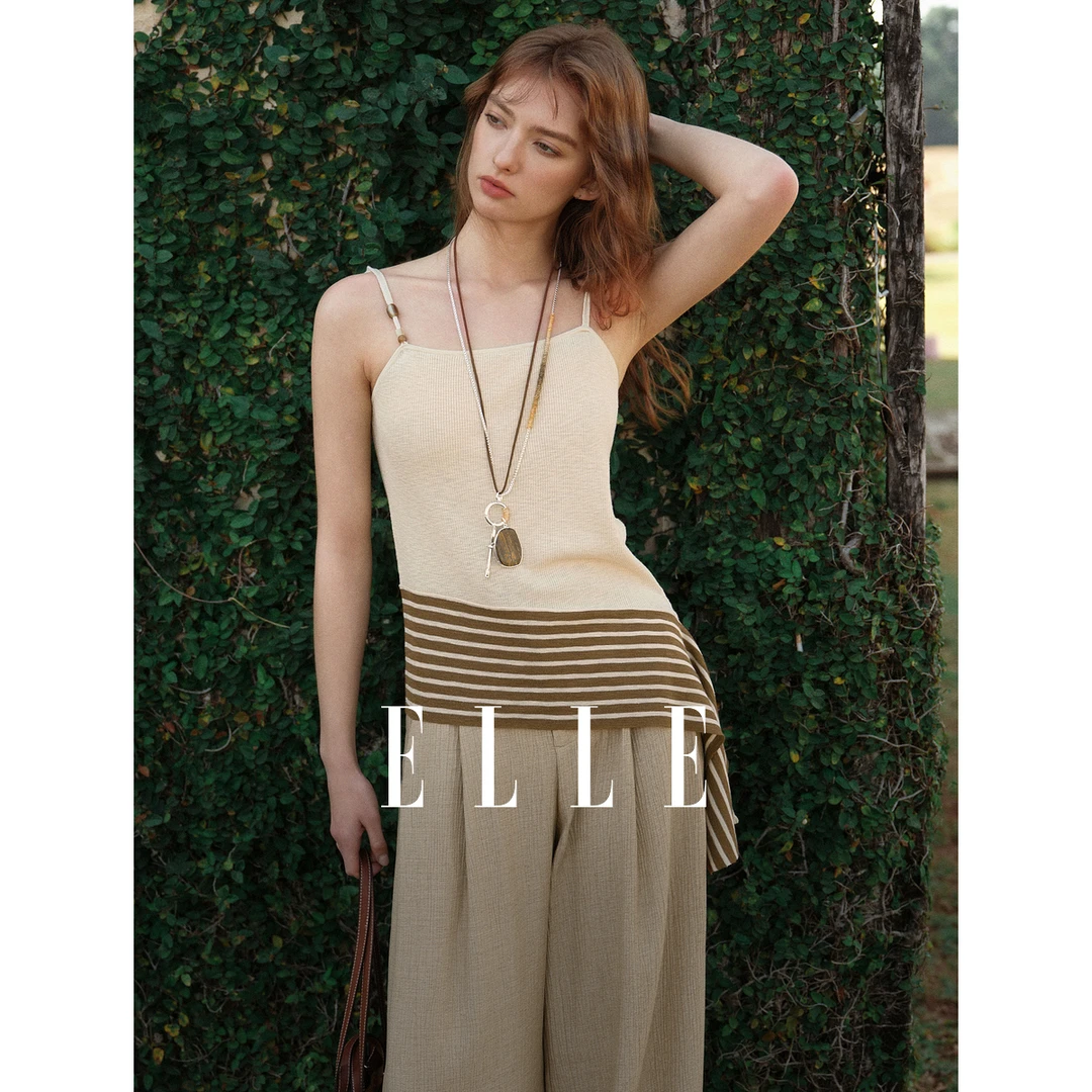 ELLE设计感拼接修身吊带女2025夏日穿搭小众显瘦内搭背心EE50885