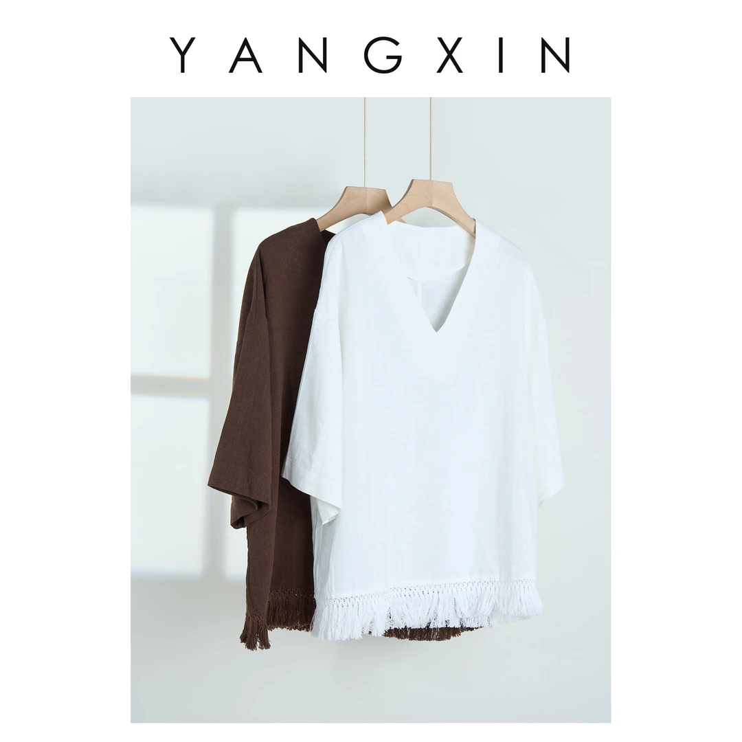 【无龄·杨昕】“流苏艺梦”法式休闲风纯色流苏t恤SS03095