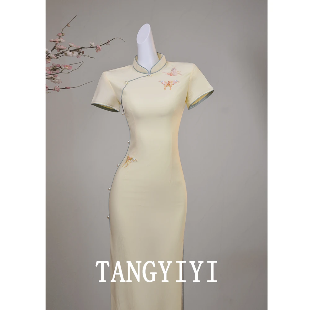 新中式刺绣旗袍黑色连衣裙新国风气质日常改良苏州高端高级感显瘦