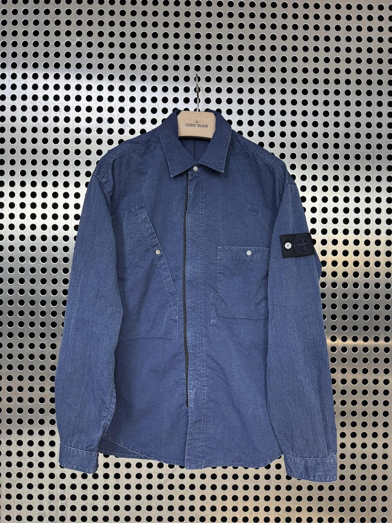 未使用 STONE ISLAND 石头岛FW25丹宁系列尼龙牛仔蓝长袖衬衫