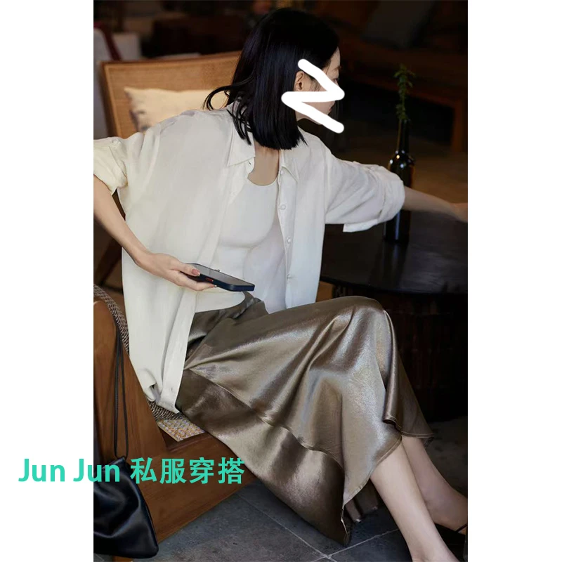 【松紧腰+拉链+侧开叉】高品质半身裙法式气质显瘦中长款A字裙