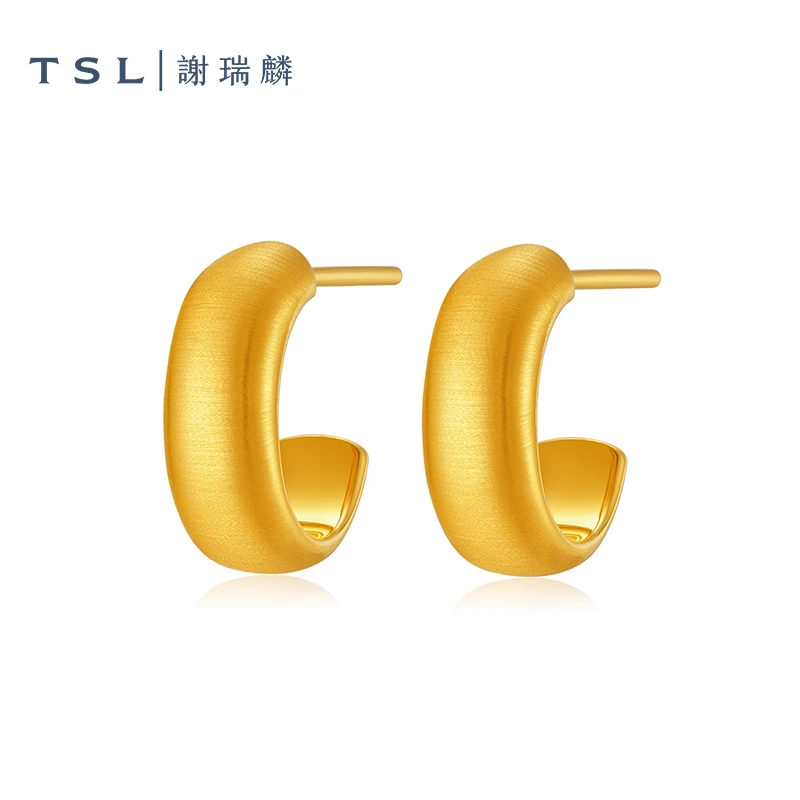 TSL/谢瑞麟计价足金C形简约黄金耳钉2025新款时尚气质耳饰礼物