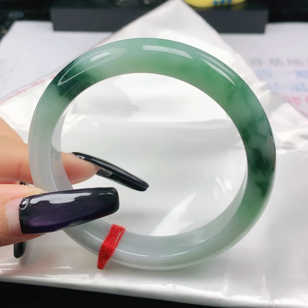 未镶嵌手镯翡翠翡翠57.4胶润玉化飘深花正圈