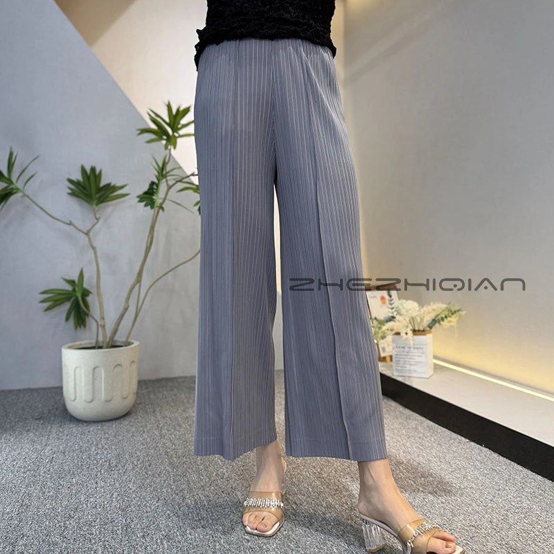 褶之倩2025夏季新款高端褶皱直筒休闲裤大码女装显瘦遮肉九分裤子