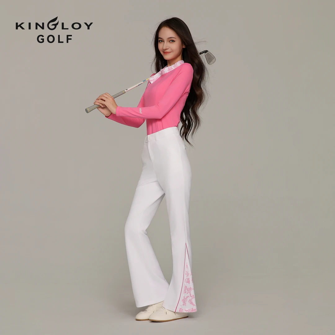KINGLOY高尔夫服装女士25秋冬时尚印花保暖长袖修身微喇长裤