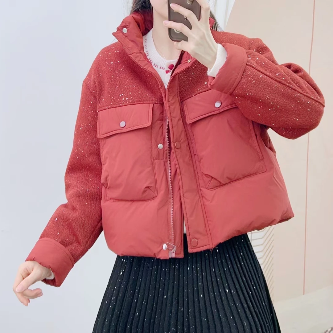 871拼接亮闪时尚小个子短款长袖百搭韩版羽绒服8871/JP