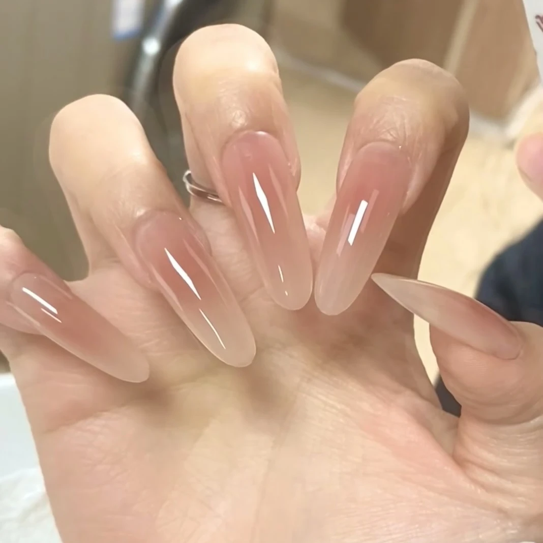 【素指】长椭圆纯欲华妃摸脸渐变美甲贴片手穿戴甲简约指甲贴中长款