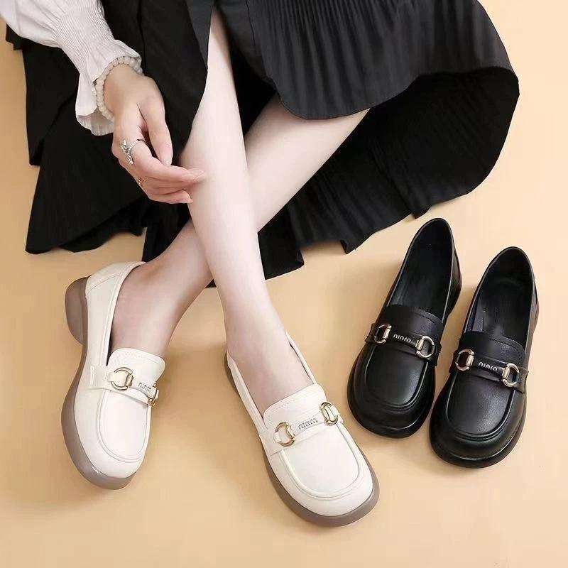 春秋厚底小皮鞋女英伦风百搭时尚单鞋2024新款真皮软底软面一脚蹬