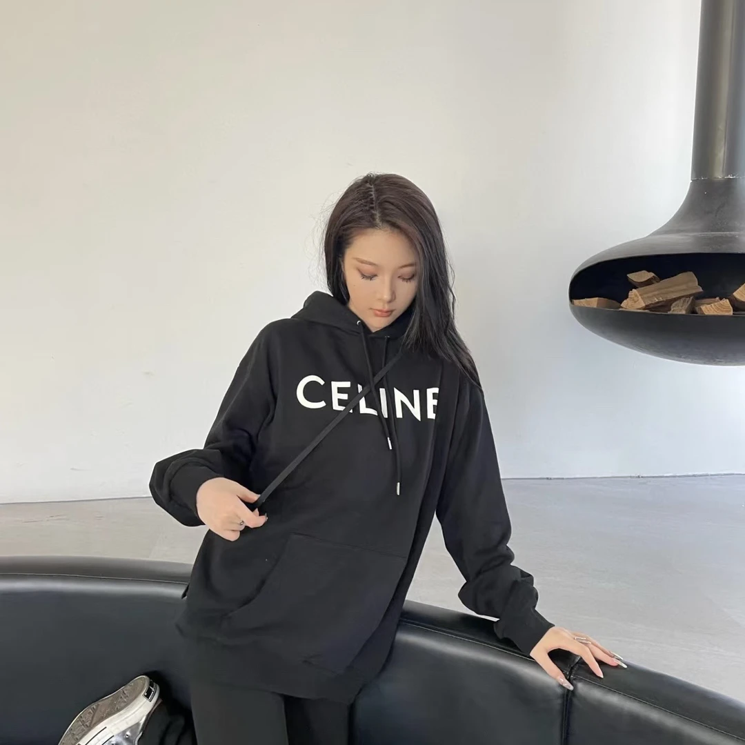 99新 Celine/思琳 D500308/经典大logo连帽卫衣/S码