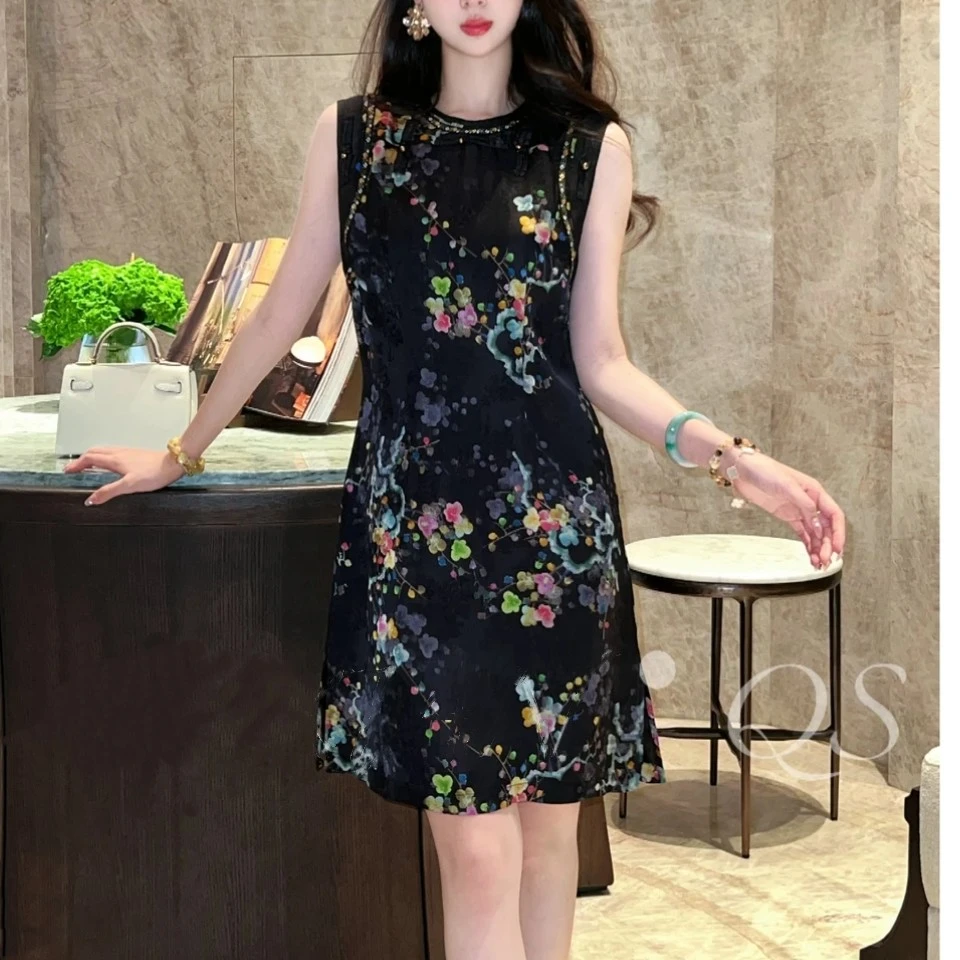 【彩梅呈祥】25年早秋新款无袖拼接时尚气质连衣裙