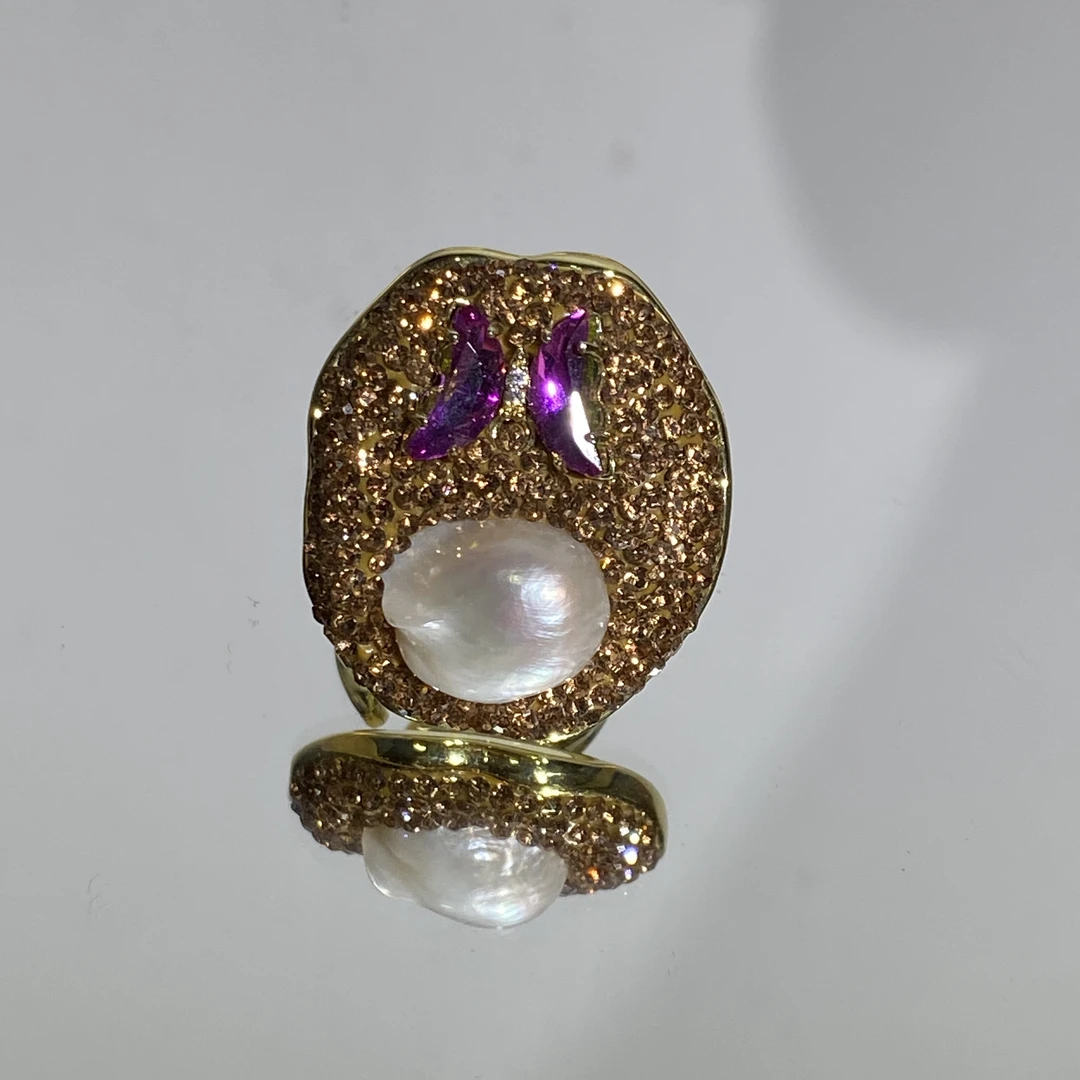 铜合金合成锆石戒指 TTSD 白色蝴蝶设计款戒指 2661