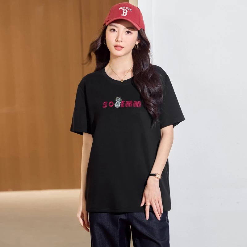 大码女装夏装200斤胖妹妹百搭时尚休闲上衣胖mm宽松显瘦短袖T恤衫