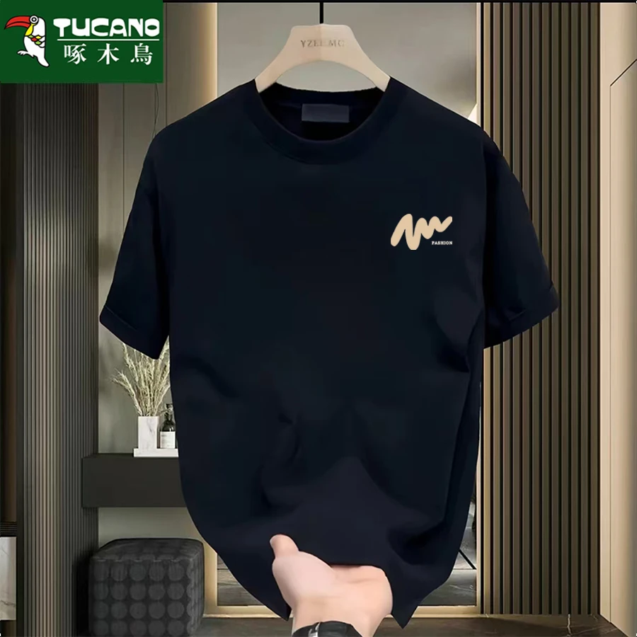 啄木鸟夏季纯棉短袖t恤男女潮流宽松圆领印花上衣打底衫全棉半袖