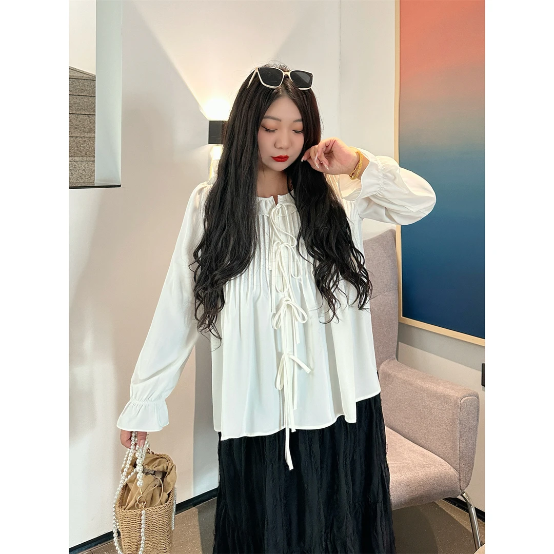 断码捡漏~春日雾感/慵懒风韩系遮肚子小衫14355花契大码200斤胖mm