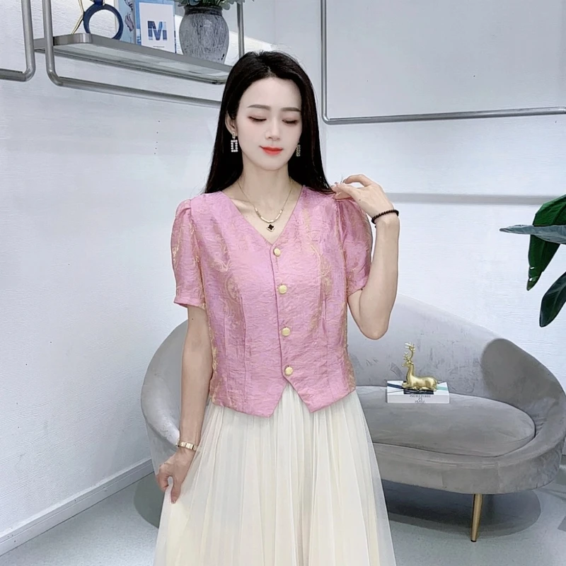 A8535时尚衬衫夏季新款洋气短袖显瘦设计衬衣小衫上衣