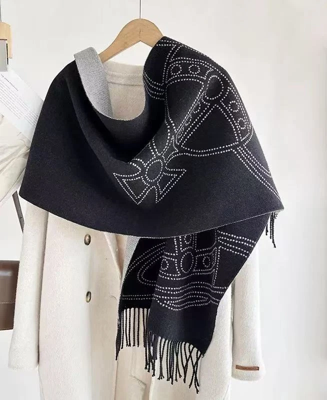 【店长推荐】设计师款双面星球纯色保暖百搭披肩流苏围巾披肩围脖