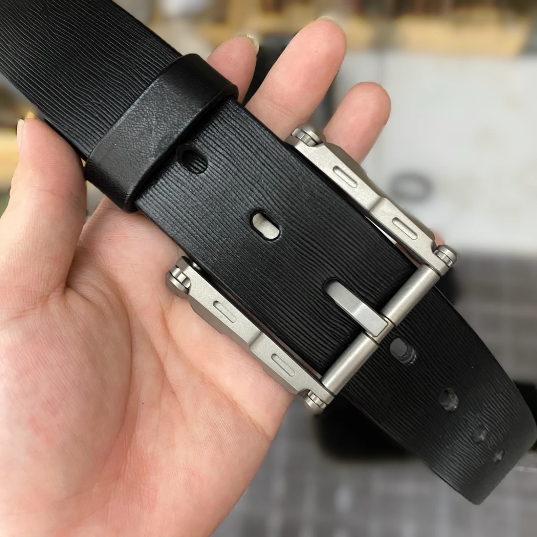 纯钛 针扣外穿款扣真牛皮腰带皮带裤腰带裤带头层牛皮男士商务款