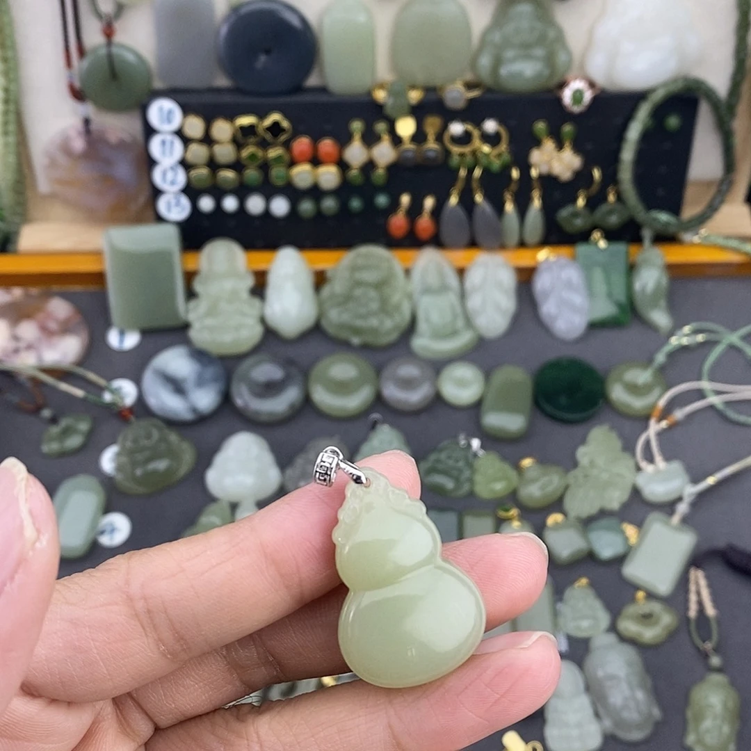 和田玉银S925镶嵌吊坠(不含链)