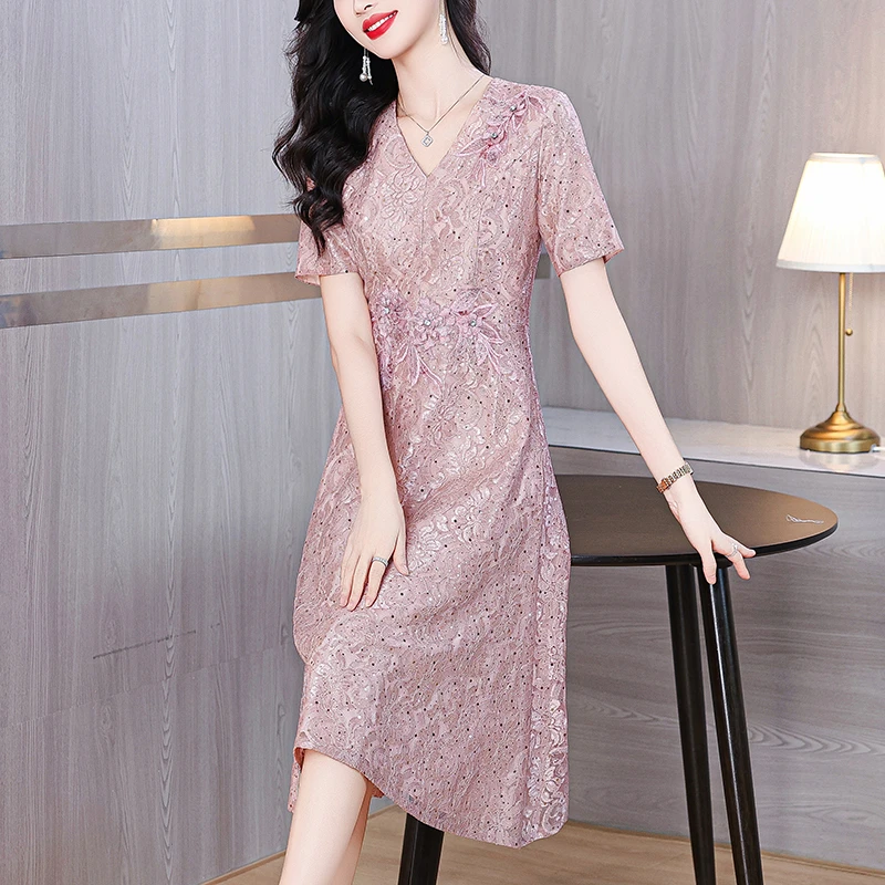 连衣裙女妈妈婚宴礼服高端蕾丝高级感上档次婆婆妈妈参加婚礼服夏