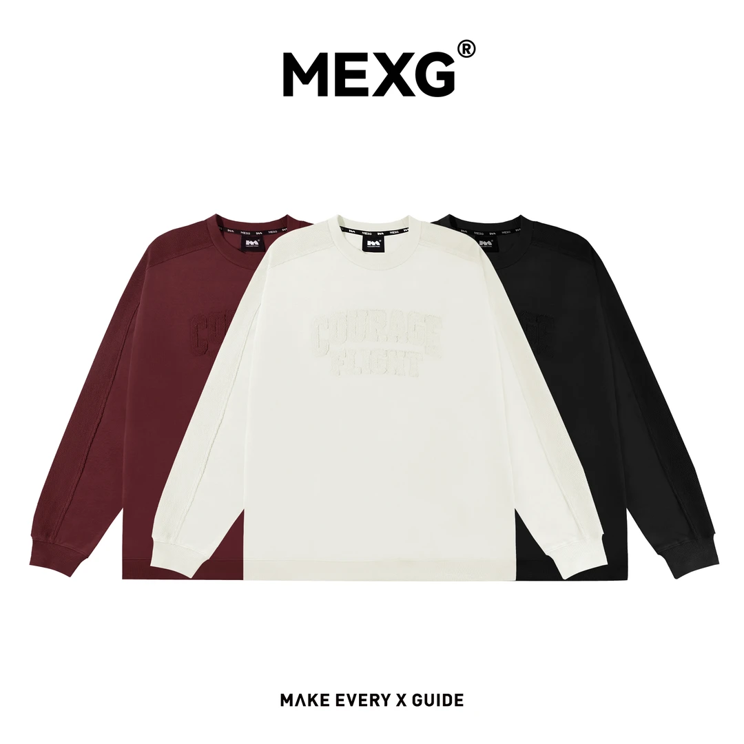 【“针织拼接”长袖】MEXG！复古纯色！上乘之选！秋冬情侣美式穿搭W115