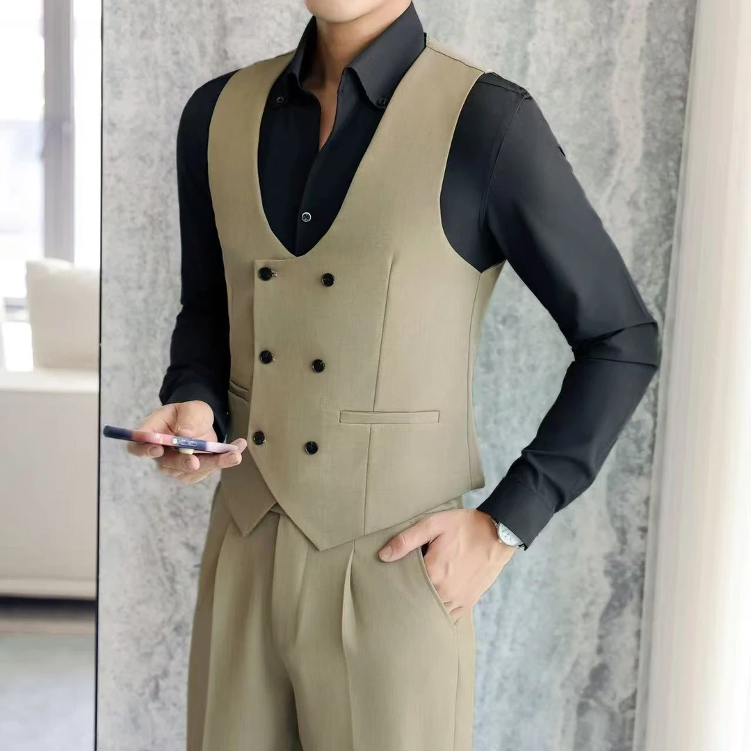 男士双排扣西装马甲高级感修身春秋款商务正装马夹气质时尚休闲