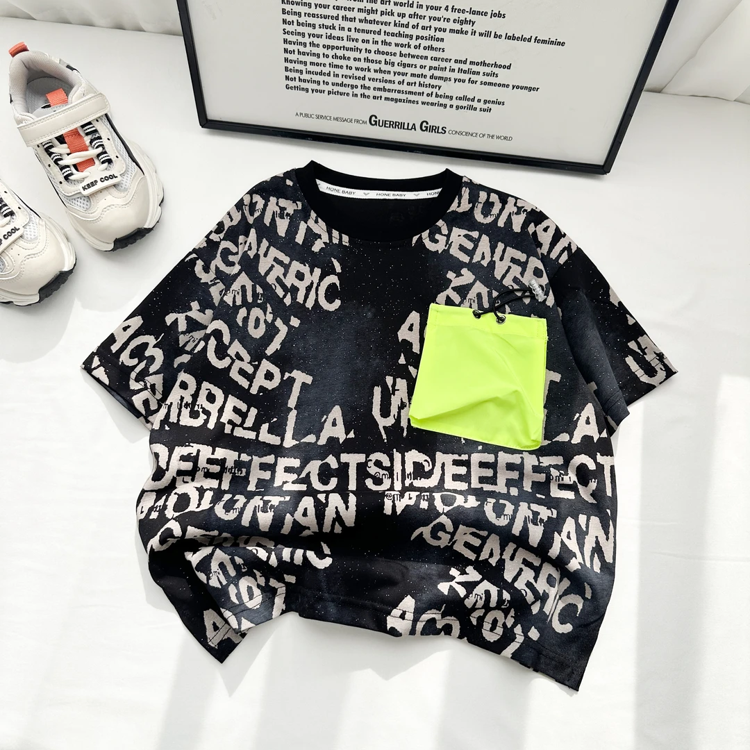 若大王时尚儿童百搭童装字母圆领短袖T恤 95T21