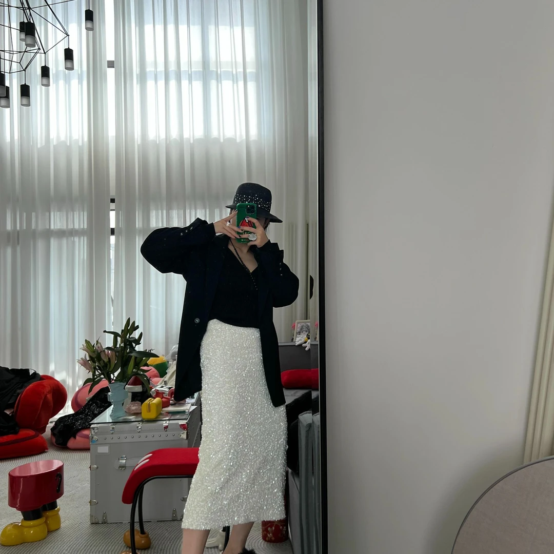RIRV时髦-"白公主与黑公主"亮片半裙