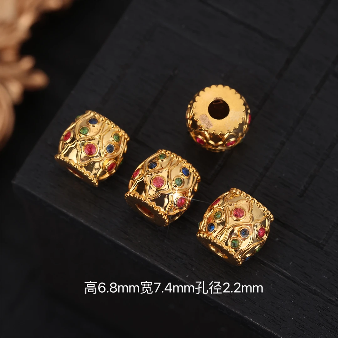 【来福工厂】18k金豪镶爆闪彩色桶珠DIY手串项链配饰配件