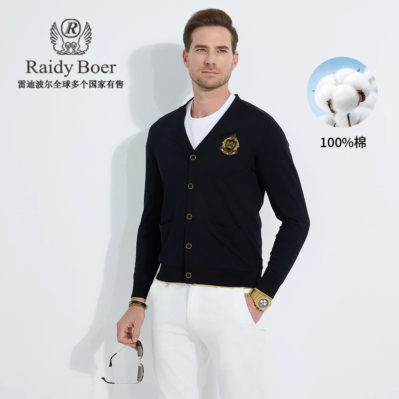 【100%棉】雷迪波尔春秋男士针织开衫2025新款纯棉休闲长袖T恤 6403