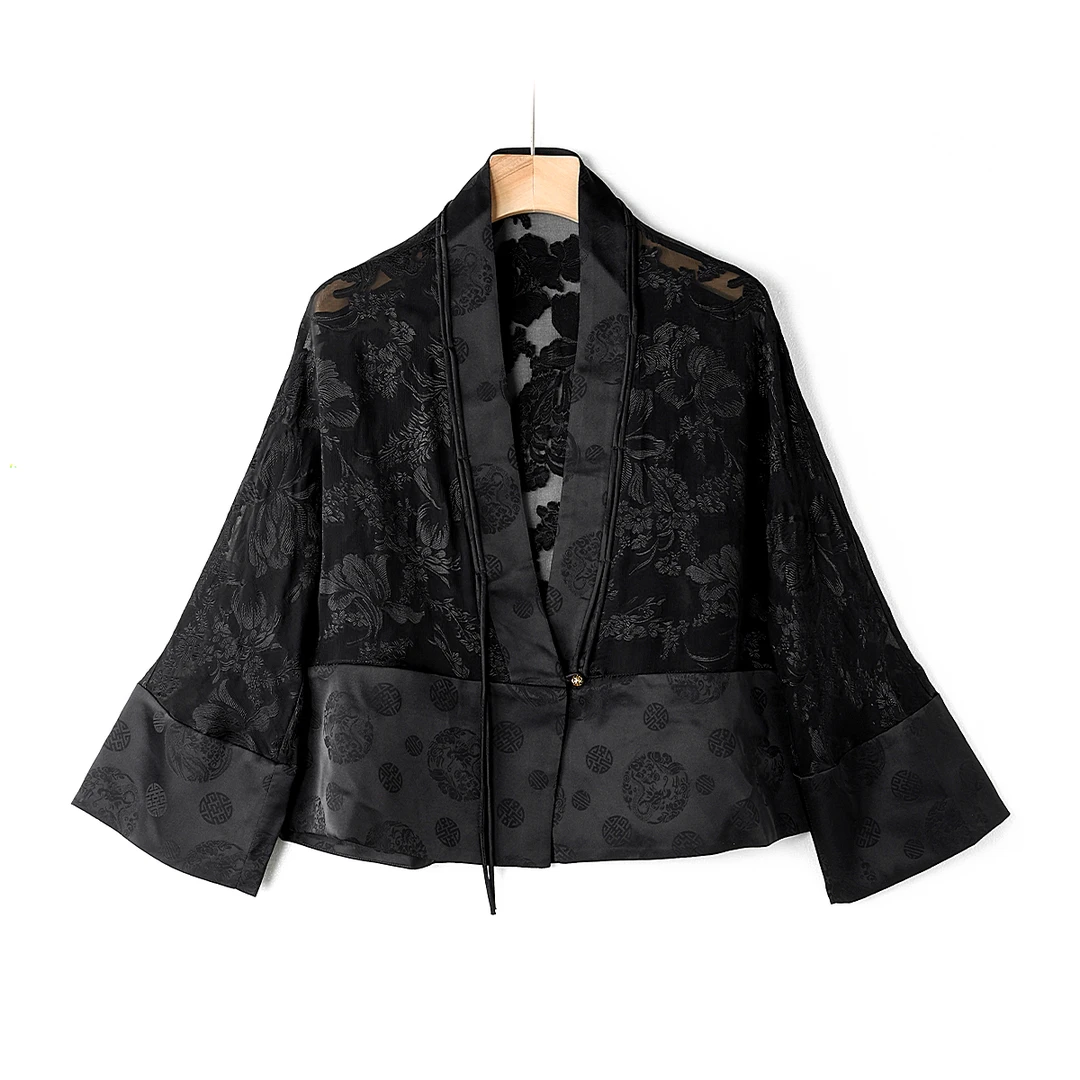 【澜亭絮絮】香云纱欧根纱防晒衫2800-1