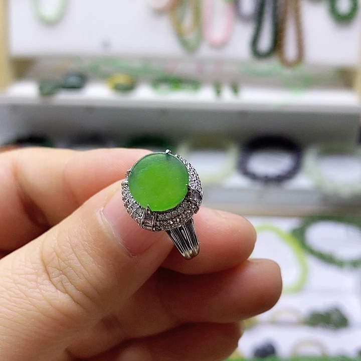 和田玉（碧玉）银S925镶嵌戒指