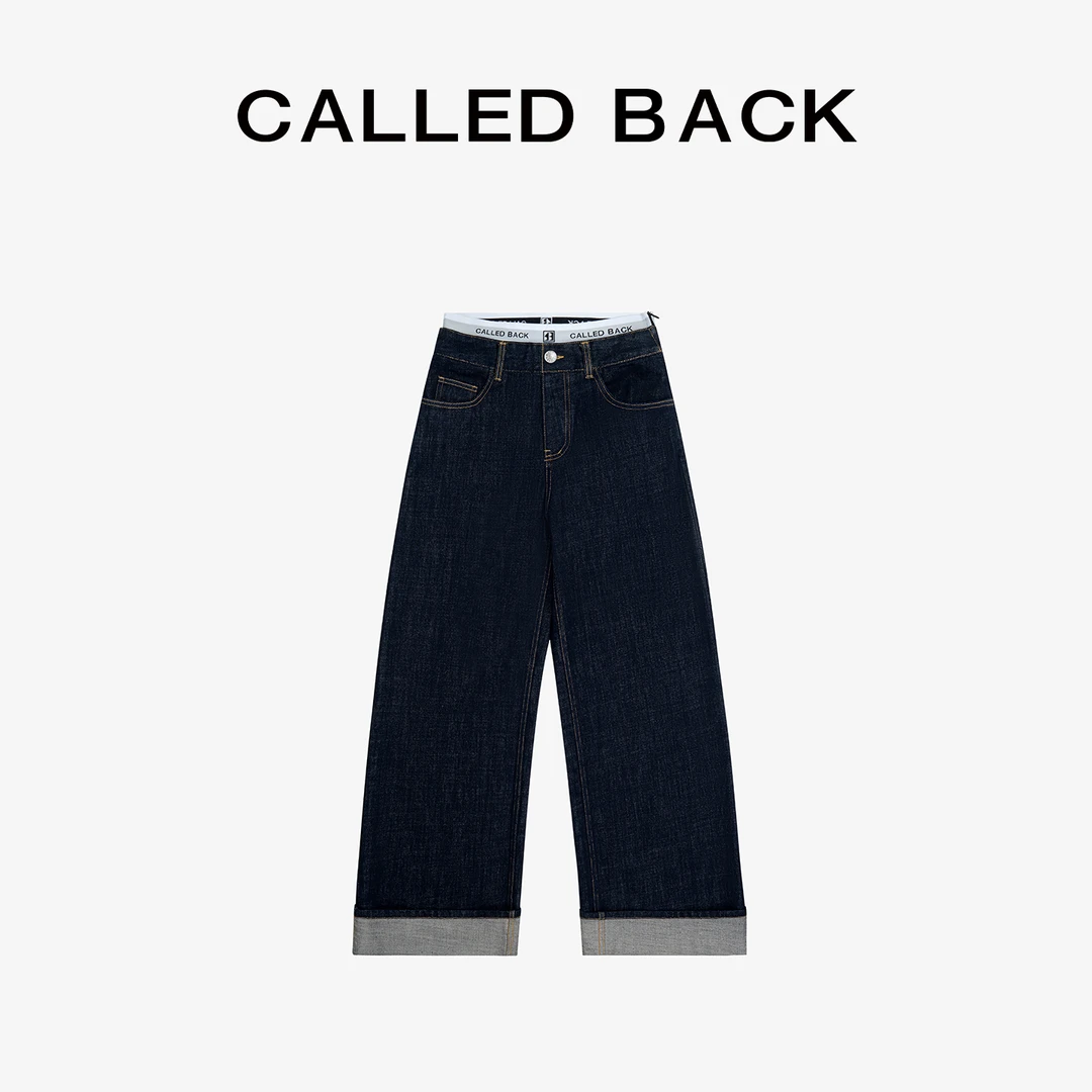 CALLED BACK新款设计师时尚复古百搭修身直桶腰头藏蓝牛仔裤