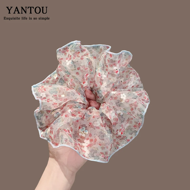 泡泡纱小清新碎花大肠发圈早春蝴蝶结新款森系扎头发头饰女