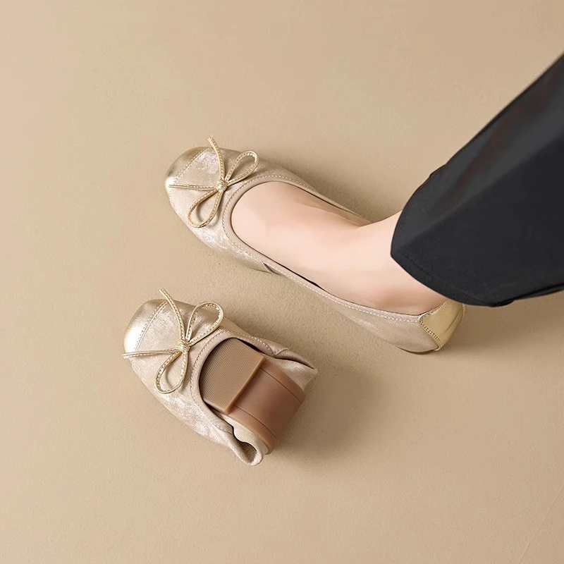 COSTLYGIRL蛋卷鞋新款春秋软底妈妈鞋休闲百搭真皮单鞋平底跳舞鞋