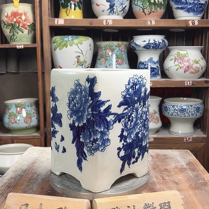 陶瓷四方盆青花牡丹新款新款陶瓷陶瓷