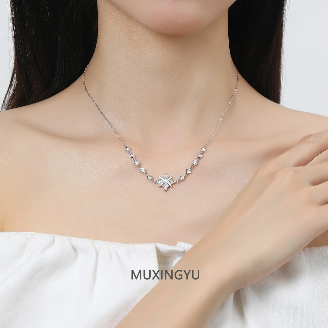 吊坠足银 925银合成锆石命运之星项链ins简约时尚轻奢小众锁骨链