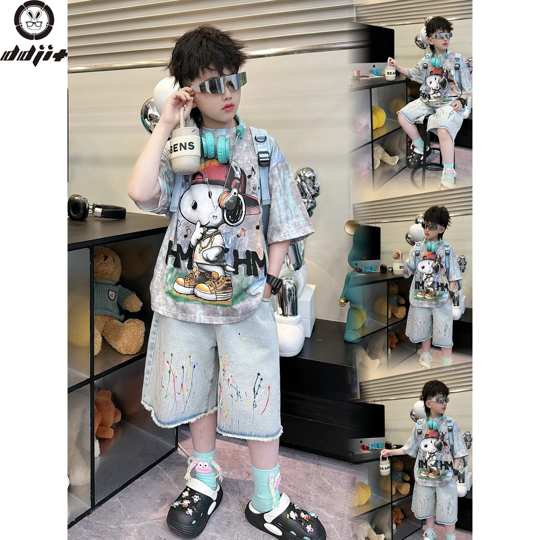 25105【史努比】夏款时尚街头男童彩色史努比印花2025年款衣服儿童