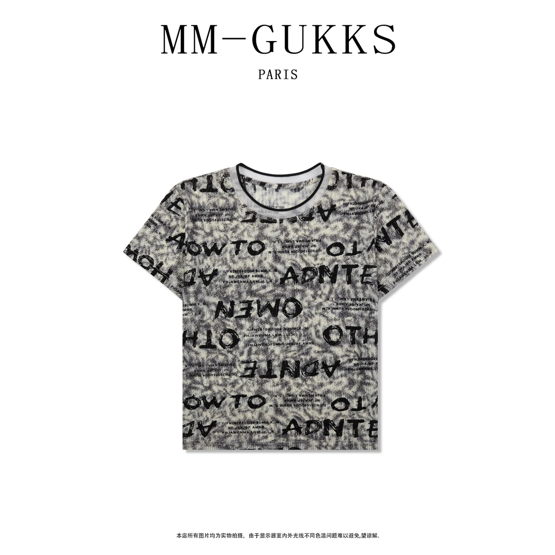 明明GUKKS『复古字母』设计师扎染时尚字母百搭圆领T恤上T2056