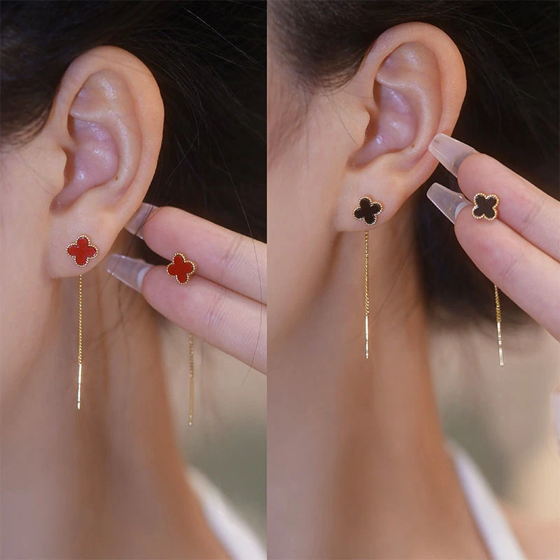 铜合金耳饰 2025新款四叶草流苏耳线