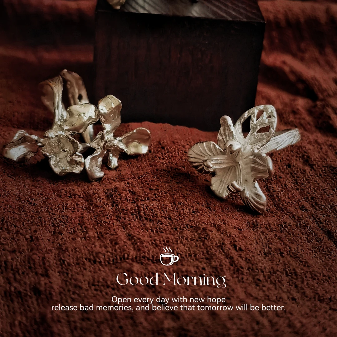 铜合金戒指 春花型开口宽戒可调节鸢尾花戒指个性气质百搭超仙