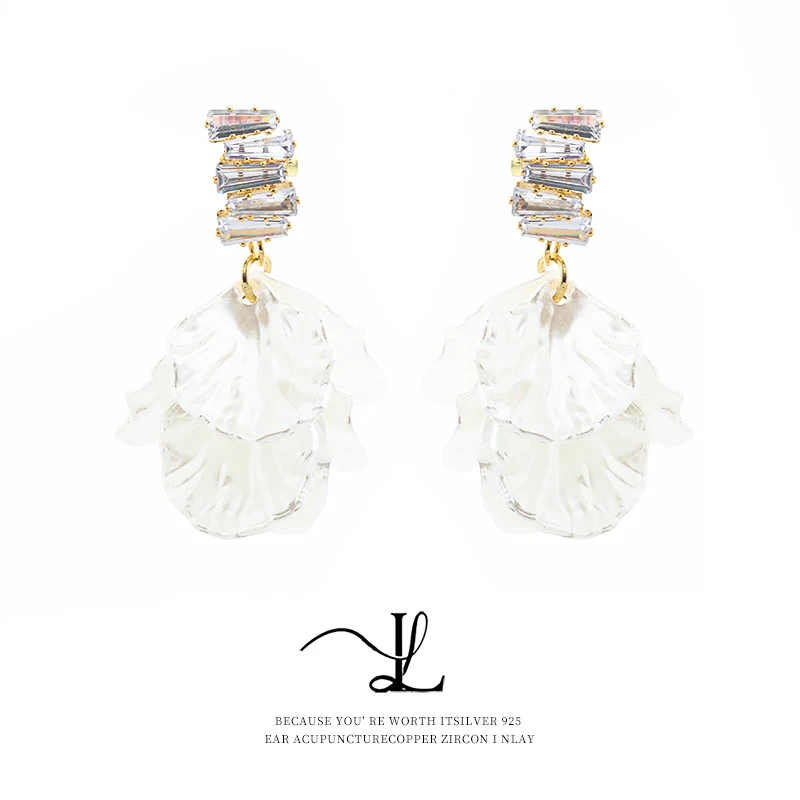 合金锆石耳饰 LL Jewelry & 春之白色精灵花瓣耳钉