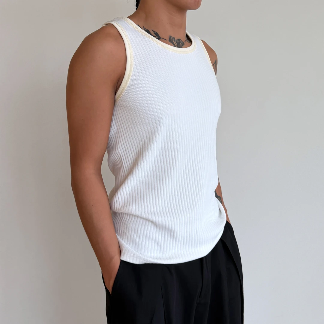 Anniehall26ss ribbed vest 复古撞色螺纹重磅坑条背心